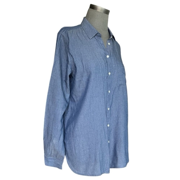 LOFT Chambray Denim Shirt Women's Blue Long Sleeve Button Down Top Size Medium - Picture 3 of 6